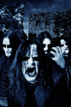 Dark Funeral -bändin sinisävyinen ja tumma promokuva vuodelta 2005. Miehet kasvot kalpeina irvistelevät.